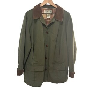 L.L.Bean Adirondack Barn Coat Jacket Womens XL Loden Green Plaid Flannel Lined